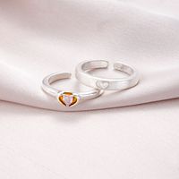 Simple Style Commute Heart Shape Alloy Inlay Rhinestones Couple Open Rings main image 4