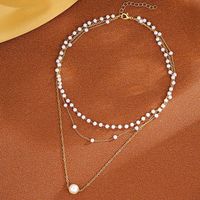 Simple Style Geometric Artificial Pearl Alloy Plating Women's Three Layer Necklace main image 3