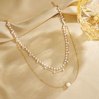 Simple Style Geometric Artificial Pearl Alloy Plating Women's Three Layer Necklace main image 4