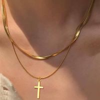 Simple Style Classic Style Cross Alloy Plating Gold Plated Women's Layered Necklaces main image 1