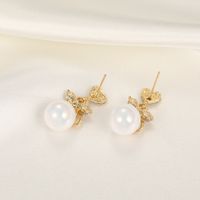 1 Pair Ig Style Sweet Heart Shape Bow Knot Pearl Inlay Alloy Rhinestones Drop Earrings main image 3