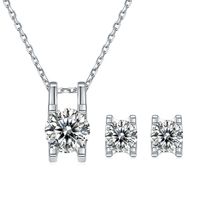 Simple Style Shiny Square Sterling Silver Gra Plating Inlay Moissanite Earrings Necklace main image 6