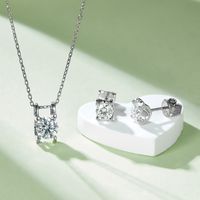 Simple Style Shiny Square Sterling Silver Gra Plating Inlay Moissanite Earrings Necklace main image 1