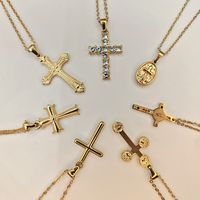 Classic Style Cross Stainless Steel Inlay Rhinestones Pendant Necklace main image 4