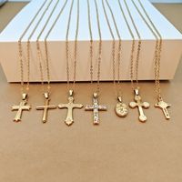 Classic Style Cross Stainless Steel Inlay Rhinestones Pendant Necklace main image 1