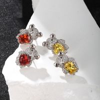 1 Pair Cute XUPING Bear Plating Inlay Copper Artificial Gemstones White Gold Plated Ear Studs main image 3