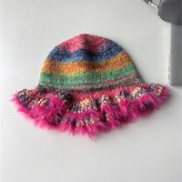 Women's Retro Bohemian Color Block Crochet Lace Wide Eaves Bucket Hat main image 10