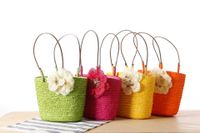 Women's Straw Flower Vacation Beach Weave Flowers Sewing Thread Bucket String Handbag Straw Bag main image 2
