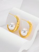 1 Pair Elegant Simple Style C Shape Geometric Plating Inlay Alloy Artificial Pearls Ear Studs main image 3