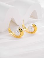 1 Pair Elegant Simple Style C Shape Geometric Plating Inlay Alloy Artificial Pearls Ear Studs main image 4