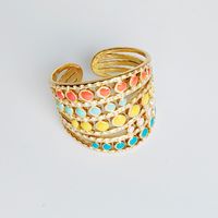 304 Stainless Steel Titanium Steel 18K Gold Plated Casual Simple Style Enamel Plating Round Dots Open Rings main image 3