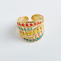 304 Stainless Steel Titanium Steel 18K Gold Plated Casual Simple Style Enamel Plating Round Dots Open Rings sku image 2