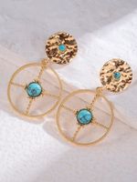1 Pair Retro Ethnic Style Bohemian Geometric Round Plating Inlay Alloy Turquoise Drop Earrings main image 4