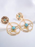 1 Pair Retro Ethnic Style Bohemian Geometric Round Plating Inlay Alloy Turquoise Drop Earrings main image 3