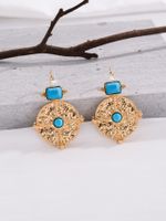 1 Pair Retro Ethnic Style Bohemian Geometric Round Plating Inlay Alloy Turquoise Drop Earrings main image 7