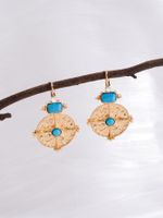 1 Pair Retro Ethnic Style Bohemian Geometric Round Plating Inlay Alloy Turquoise Drop Earrings main image 5