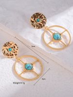 1 Pair Retro Ethnic Style Bohemian Geometric Round Plating Inlay Alloy Turquoise Drop Earrings sku image 1