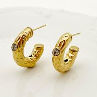 1 Pair IG Style Simple Style C Shape Plating Inlay 304 Stainless Steel Zircon 14K Gold Plated Ear Studs main image 1