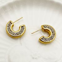 1 Pair Retro Simple Style C Shape Plating Inlay 304 Stainless Steel Zircon 14K Gold Plated Ear Studs main image 1