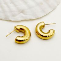 1 Pair Retro Simple Style C Shape Plating Inlay 304 Stainless Steel Zircon 14K Gold Plated Ear Studs main image 3