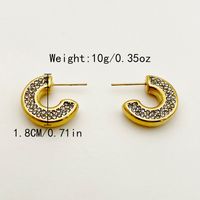 1 Pair Retro Simple Style C Shape Plating Inlay 304 Stainless Steel Zircon 14K Gold Plated Ear Studs main image 2