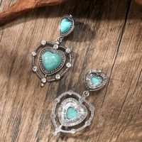 1 Pair Ethnic Style Heart Shape Inlay Alloy Turquoise Drop Earrings main image 5