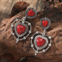 1 Pair Ethnic Style Heart Shape Inlay Alloy Turquoise Drop Earrings sku image 1