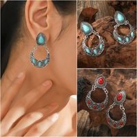 1 Pair Ethnic Style Color Block Inlay Alloy Turquoise Drop Earrings main image 1