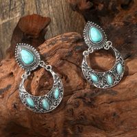 1 Pair Ethnic Style Color Block Inlay Alloy Turquoise Drop Earrings main image 4