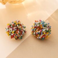 1 Pair Sweet Solid Color Beaded Seed Bead Ear Studs sku image 3