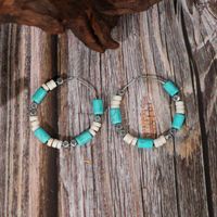 1 Pair Retro Geometric Handmade Turquoise  Hoop Earrings sku image 1