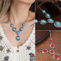 Ethnic Style Round Arylic Alloy Inlay Turquoise Women's Pendant Necklace main image 1