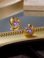 1 Pair Vintage Style Romantic Heart Shape Plating Inlay Alloy Zircon 18k Gold Plated Ear Studs main image 1