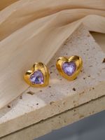 1 Pair Vintage Style Romantic Heart Shape Plating Inlay Alloy Zircon 18k Gold Plated Ear Studs main image 3