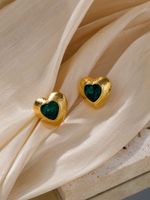 1 Pair Vintage Style Romantic Heart Shape Plating Inlay Alloy Zircon 18k Gold Plated Ear Studs main image 5