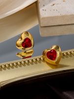 1 Pair Vintage Style Romantic Heart Shape Plating Inlay Alloy Zircon 18k Gold Plated Ear Studs main image 6