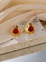 1 Pair Vintage Style Romantic Heart Shape Plating Inlay Alloy Zircon 18k Gold Plated Ear Studs main image 2