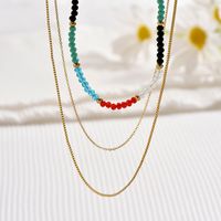 Vacation Ethnic Style Geometric 304 Stainless Steel Resin Beaded Plating Women's Three Layer Necklace main image 3