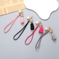 Ig Style Geometric Korean Velvet Tassel Plating Inlay Artificial Pearls Rhinestones Bag Pendant Keychain main image 1