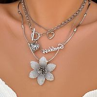 Wholesale Jewelry Gothic Vintage Style Punk Letter Heart Shape Flower Alloy Iron Copper Layered Necklace sku image 1