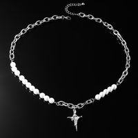 Hip Hop Géométrique Perle Artificielle Acier Au Titane Placage Incruster Strass Hommes Collier main image 3