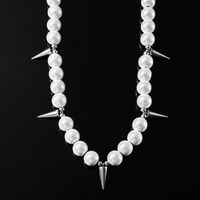 Hip-hop Geometric Artificial Pearl Titanium Steel Beaded Rivet Men's Necklace main image 4
