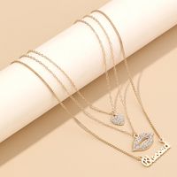 Wholesale Jewelry Glam Shiny Lips Letter Heart Shape Alloy Rhinestones Plating Inlay Three Layer Necklace main image 7