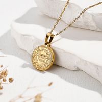 Retro Geometric Round Stainless Steel Indentation Plating Carving Pendant Necklace main image 9