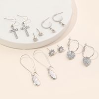 1 Set IG Style Simple Style Cross Heart Shape Plating Inlay Alloy Rhinestones Earrings main image 1