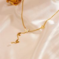Acero Inoxidable Chapados en oro de 18k Elegante Estilo Simple Enchapado Embutido Mariposa Acrílico Perlas Artificiales Aretes Collar main image 6