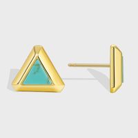 1 Pair Retro Simple Style Triangle Round Oval Plating Inlay Copper Turquoise Agate Tiger Eye 18k Gold Plated Ear Studs main image 5