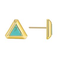 1 Pair Retro Simple Style Triangle Round Oval Plating Inlay Copper Turquoise Agate Tiger Eye 18k Gold Plated Ear Studs sku image 4