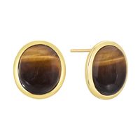 1 Pair Retro Simple Style Triangle Round Oval Plating Inlay Copper Turquoise Agate Tiger Eye 18k Gold Plated Ear Studs sku image 3