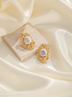 1 Pair Elegant Glam Geometric Plating Inlay Copper Freshwater Pearl 18k Gold Plated Ear Studs main image 6